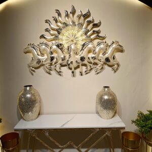 Pearl White 7 Horse Metal Wall art