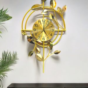 Modern Golden Leaf Metal Wall Clock Art