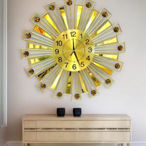Decorative Round Golden Metal Clock Art