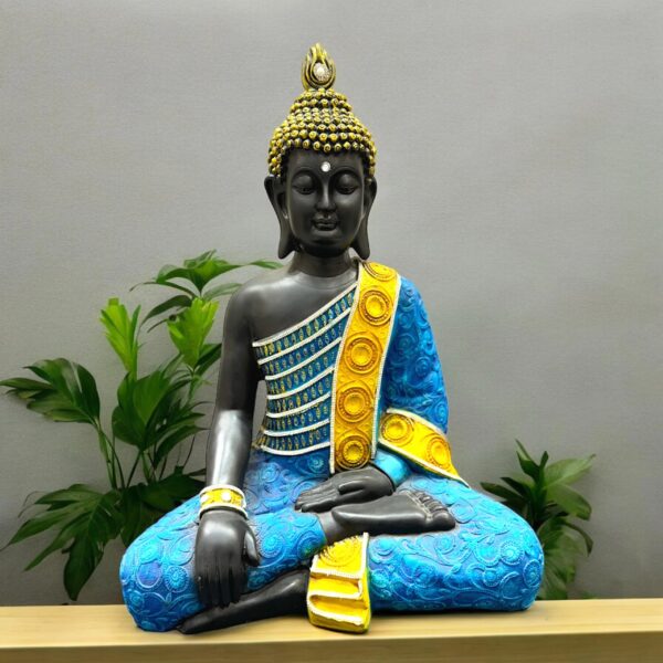 Blue Polyresin Meditating Buddha Statue - Image 2